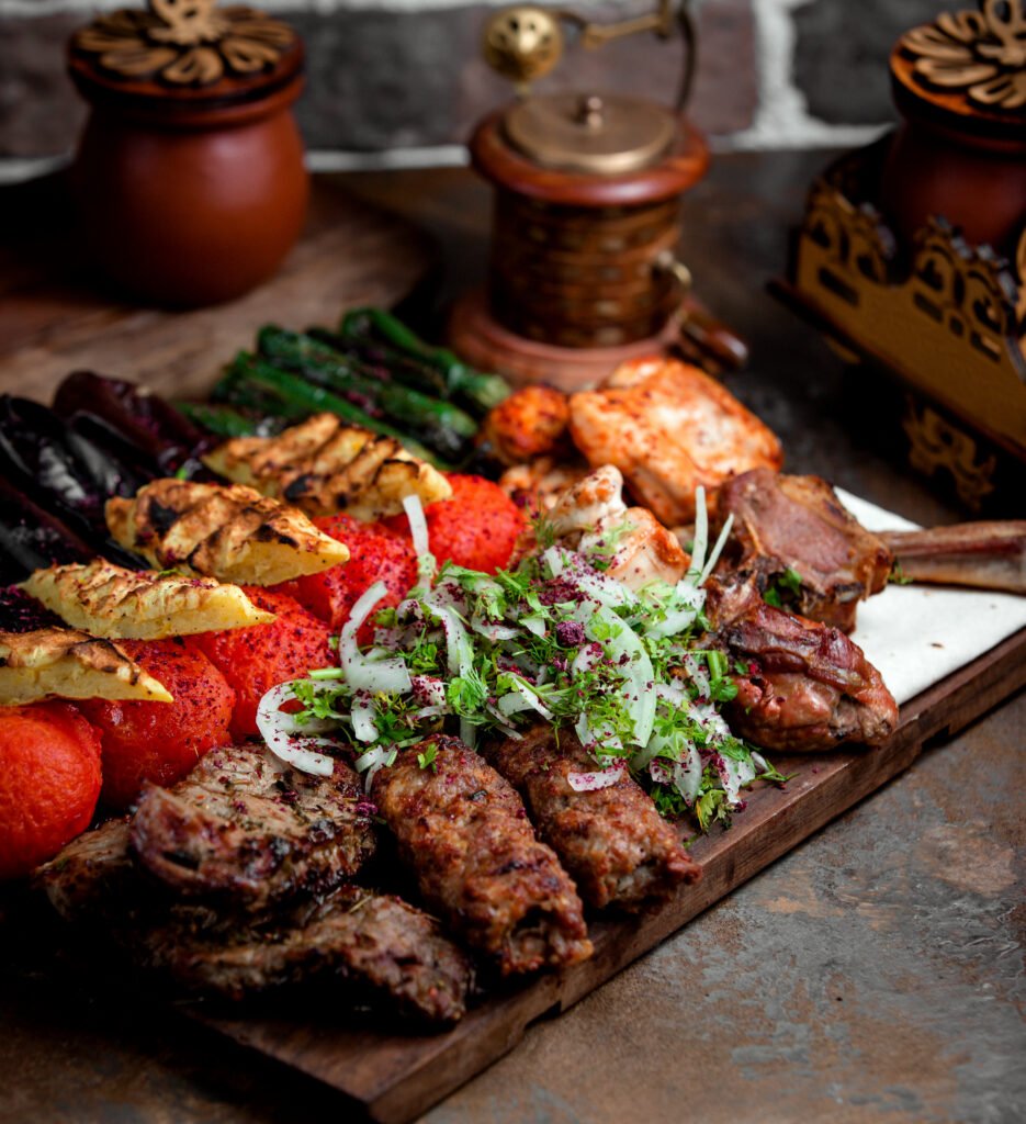 Lule Kebab With Fried Vegetables 935x1024